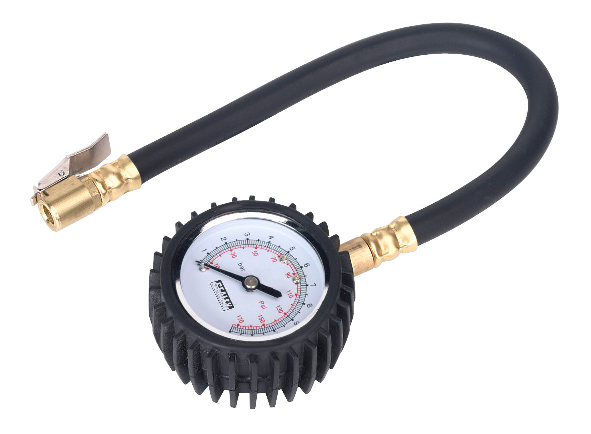 Sealey Tyre Pressure Gauge with Clip-On Chuck 0-7bar(0-100psi) TST/PG6