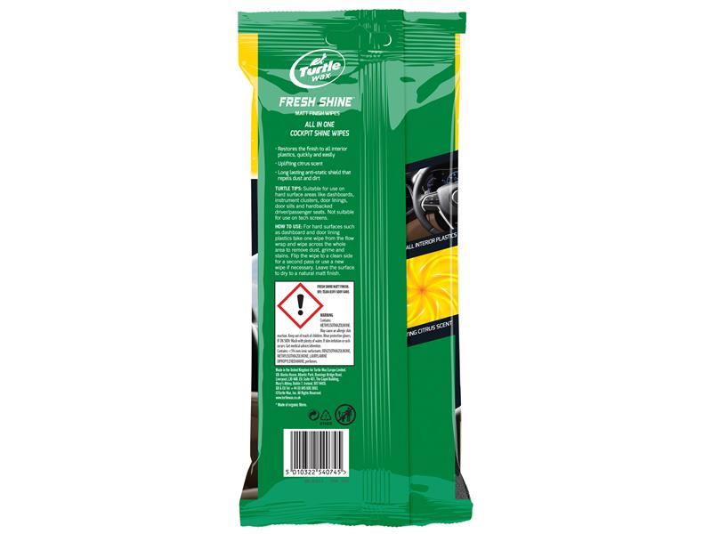Turtle Wax Fresh Shine Matt Wipes, Citrus (Pack of 24) TWX54074