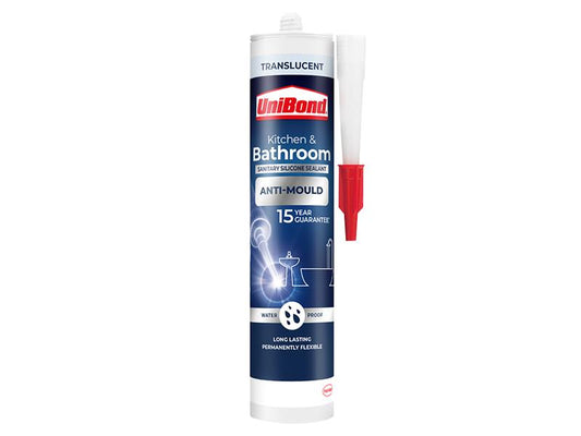 UniBond Anti-Mould Kitchen & Bathroom Sealant Cartridge Translucent 274g UNI2079323