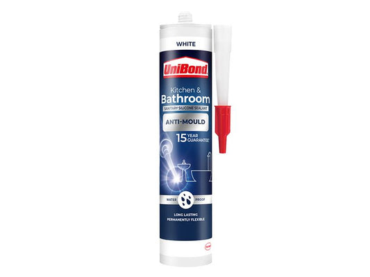 UniBond Anti-Mould Kitchen & Bathroom Sealant Cartridge White 274g UNI2079356