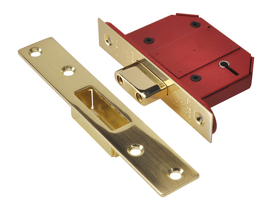 UNION StrongBOLT 2100S BS 5 Lever Mortice Deadlock 68mm 2.5in Satin Brass Visi UNNY2100SP25