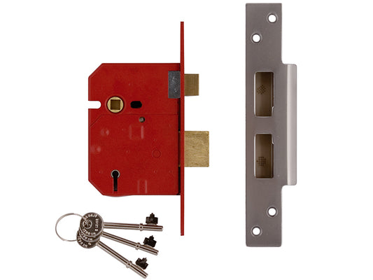 UNION 2234E 5 Lever BS Mortice Sashlock Satin Chrome Finish 67mm 2.5in Box UNNJ2234EC25