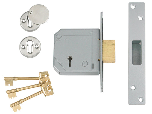 UNION 3G114E 5 Lever Mortice Deadlock C-Series 67mm 2.5in Satin Chrome UNNV3G114C67