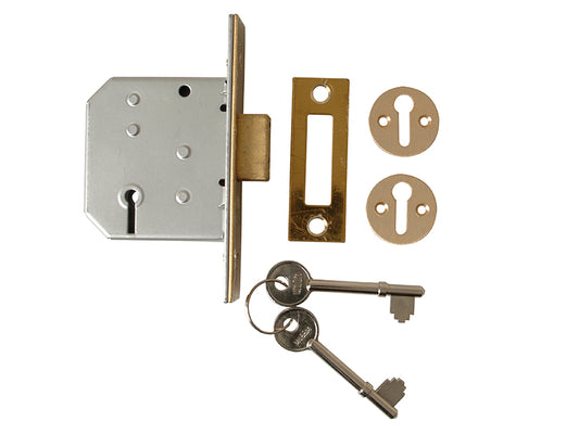 UNION 2177 3 Lever Mortice Deadlock Polished Brass 65mm 2.5in Visi UNNY2177PL25