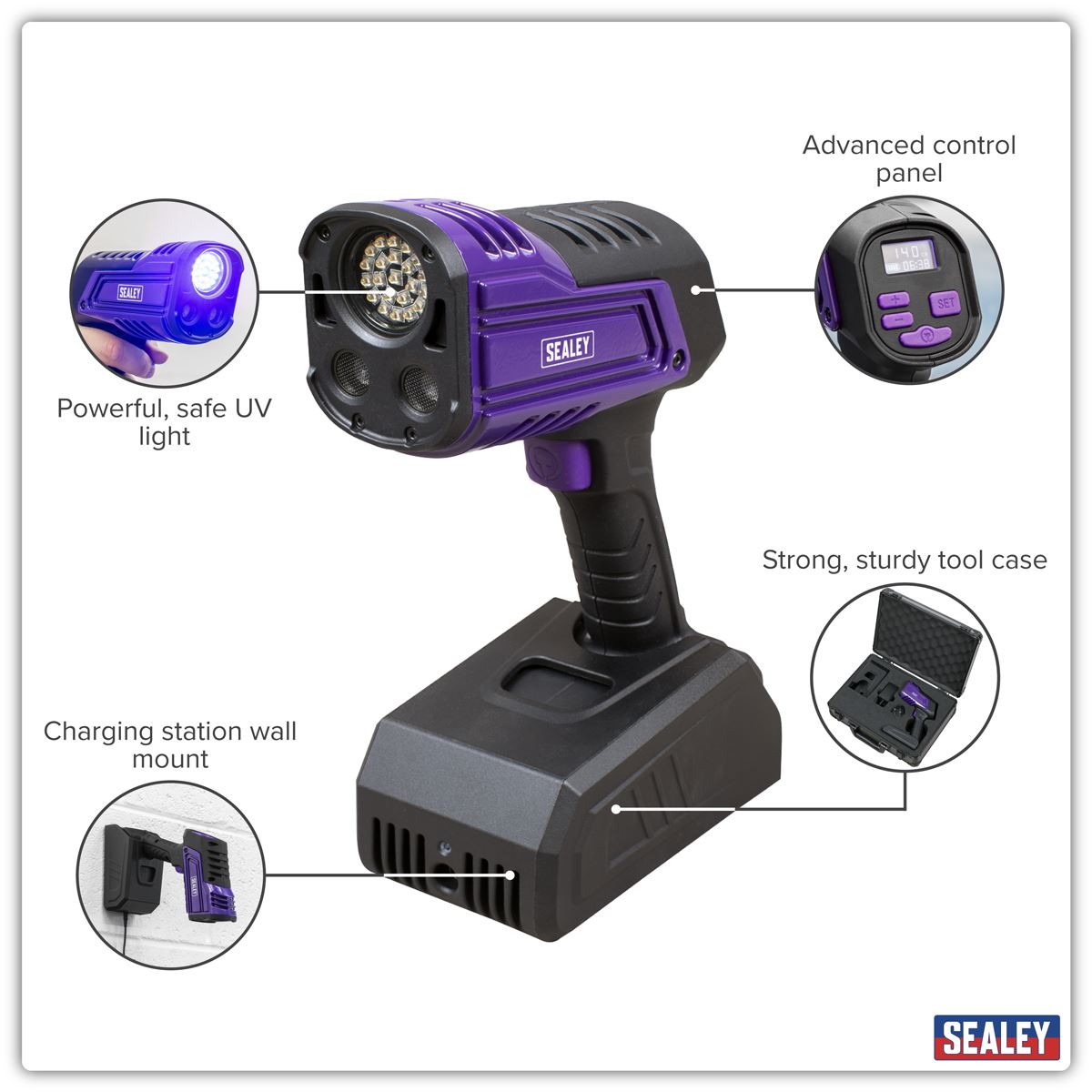 Sealey Rechargeable Inspection UV Curing Light Kit 66W Lithium-ion 11.1V UVC01