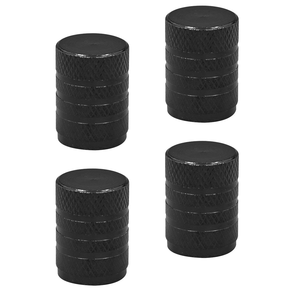 Sealey Vehicle Aluminium Valve Cap 4pc Black Anodised Knurled VCB4