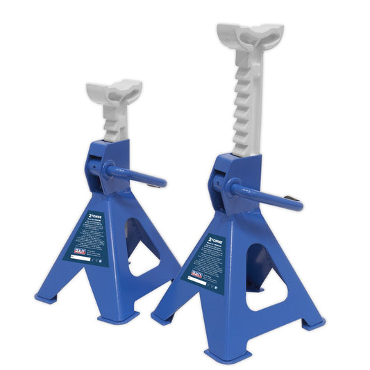 Sealey Axle Stands (Pair) 2 Tonne Capacity per Stand Ratchet Type - Blue VS2002BL