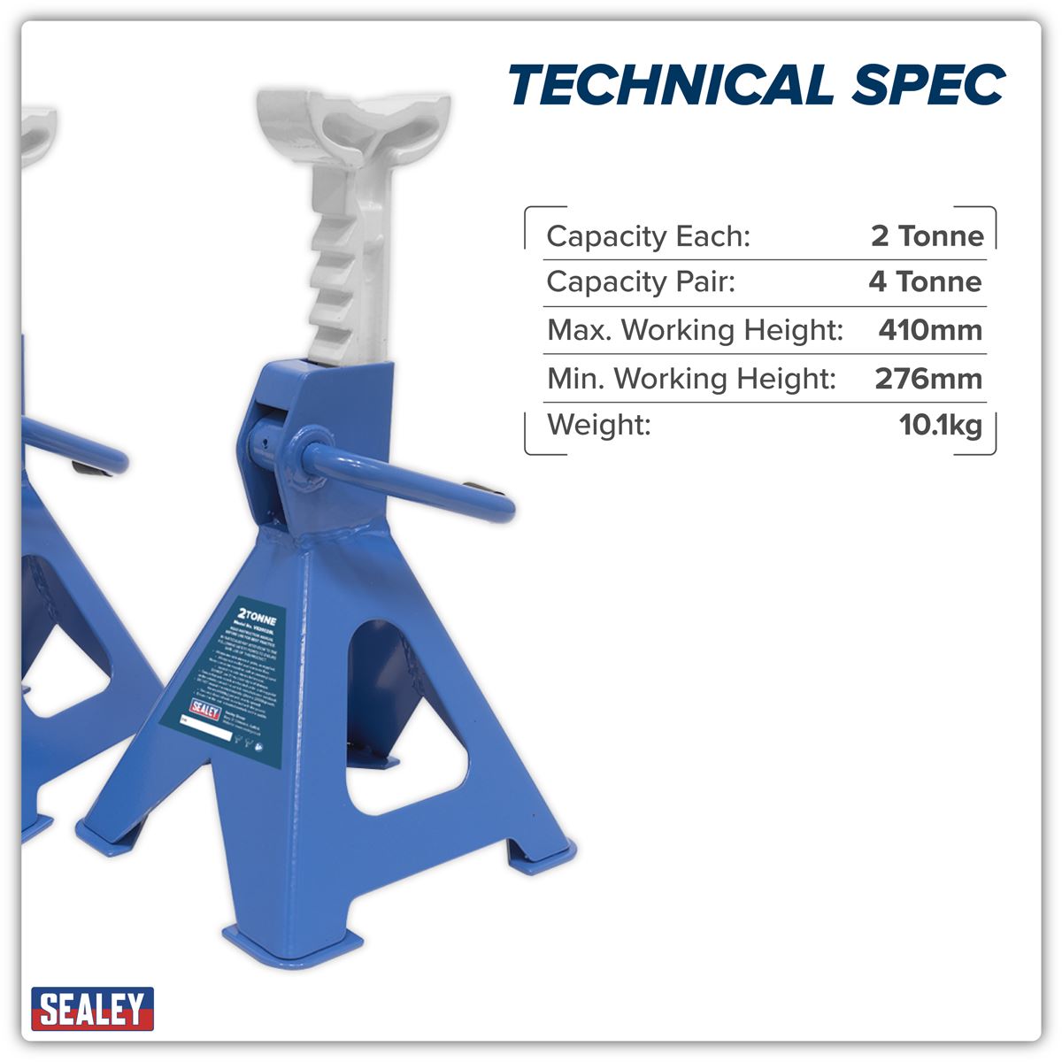 Sealey Axle Stands (Pair) 2 Tonne Capacity per Stand Ratchet Type - Blue VS2002BL