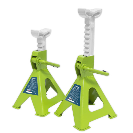 Sealey Axle Stands (Pair) 2 Tonne Capacity per Stand Ratchet Type - Hi-Vis Green VS2002HV