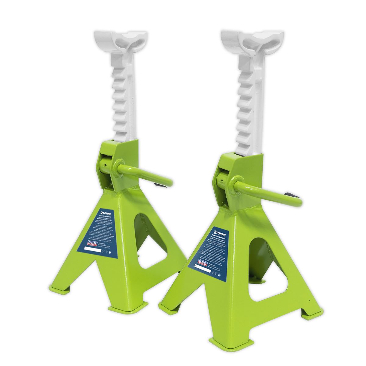 Sealey Axle Stands (Pair) 2 Tonne Capacity per Stand Ratchet Type - Hi-Vis Green VS2002HV