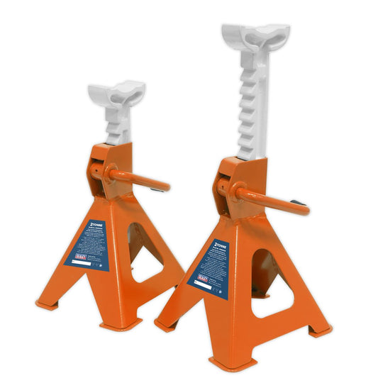 Sealey Axle Stands (Pair) 2 Tonne Capacity per Stand Ratchet Type - Orange VS2002OR