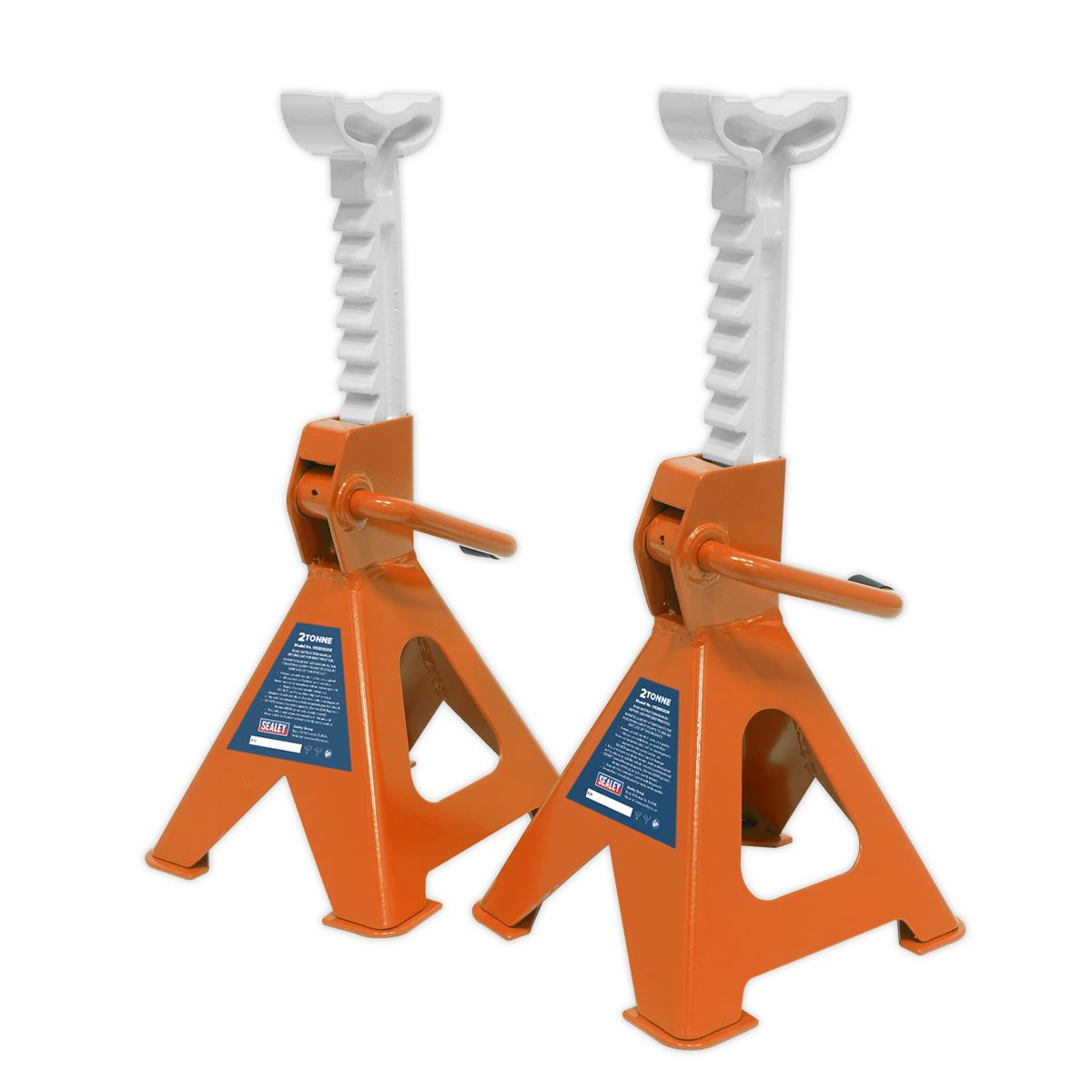 Sealey Axle Stands (Pair) 2 Tonne Capacity per Stand Ratchet Type - Orange VS2002OR