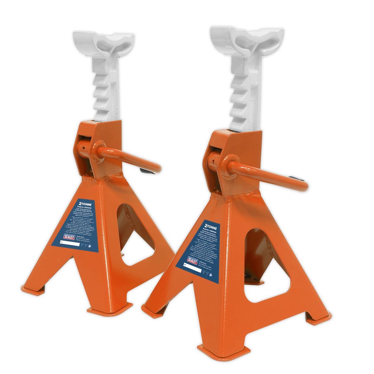 Sealey Axle Stands (Pair) 2 Tonne Capacity per Stand Ratchet Type - Orange VS2002OR