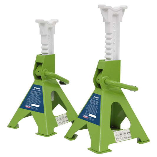 Sealey Axle Stands (Pair) 3 Tonne Capacity per Stand Ratchet Type - Hi-Vis Green VS2003HV