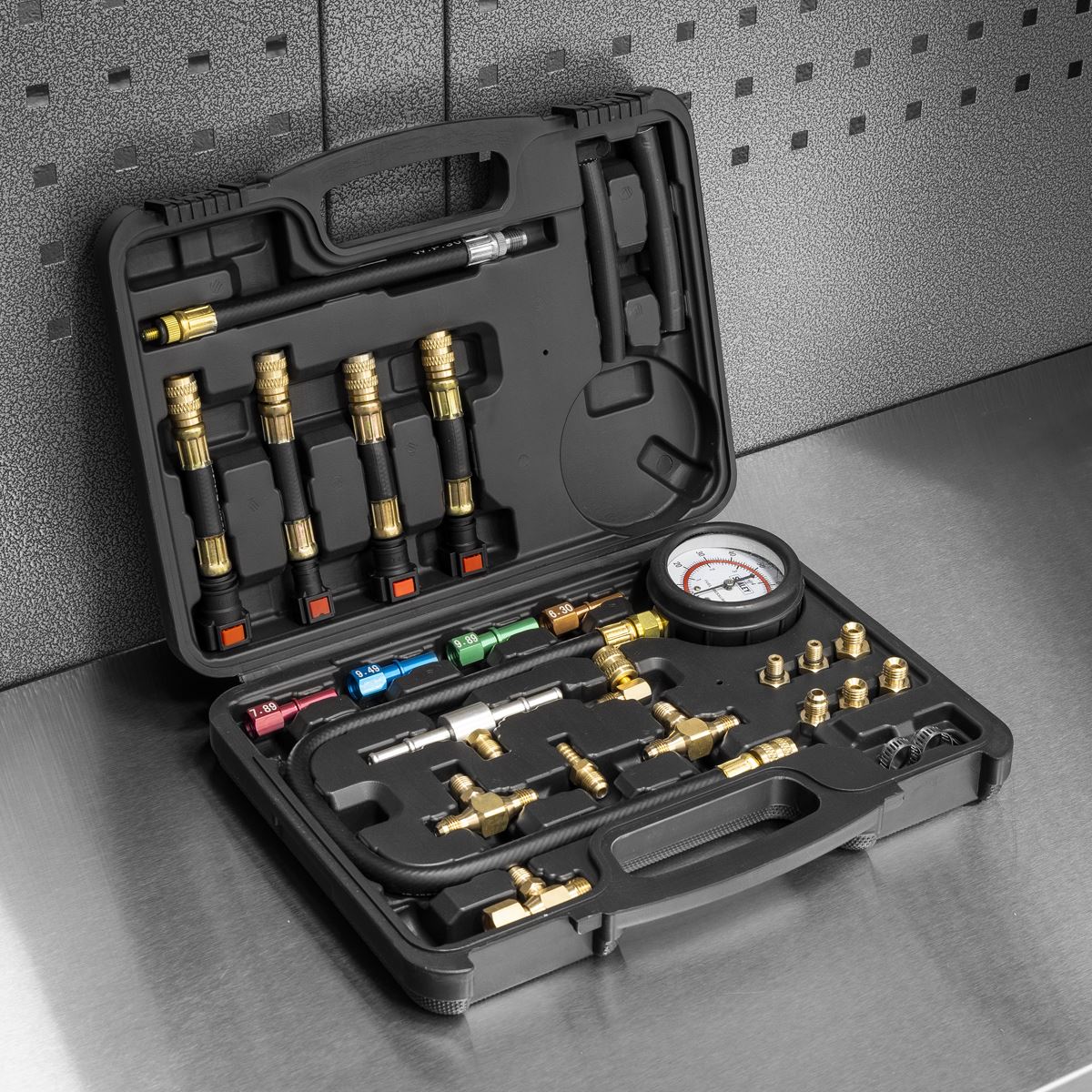 Sealey Petrol Engine Fuel Pressure Test Kit 0-100psi 0-7bar 62mm Gauge VS564