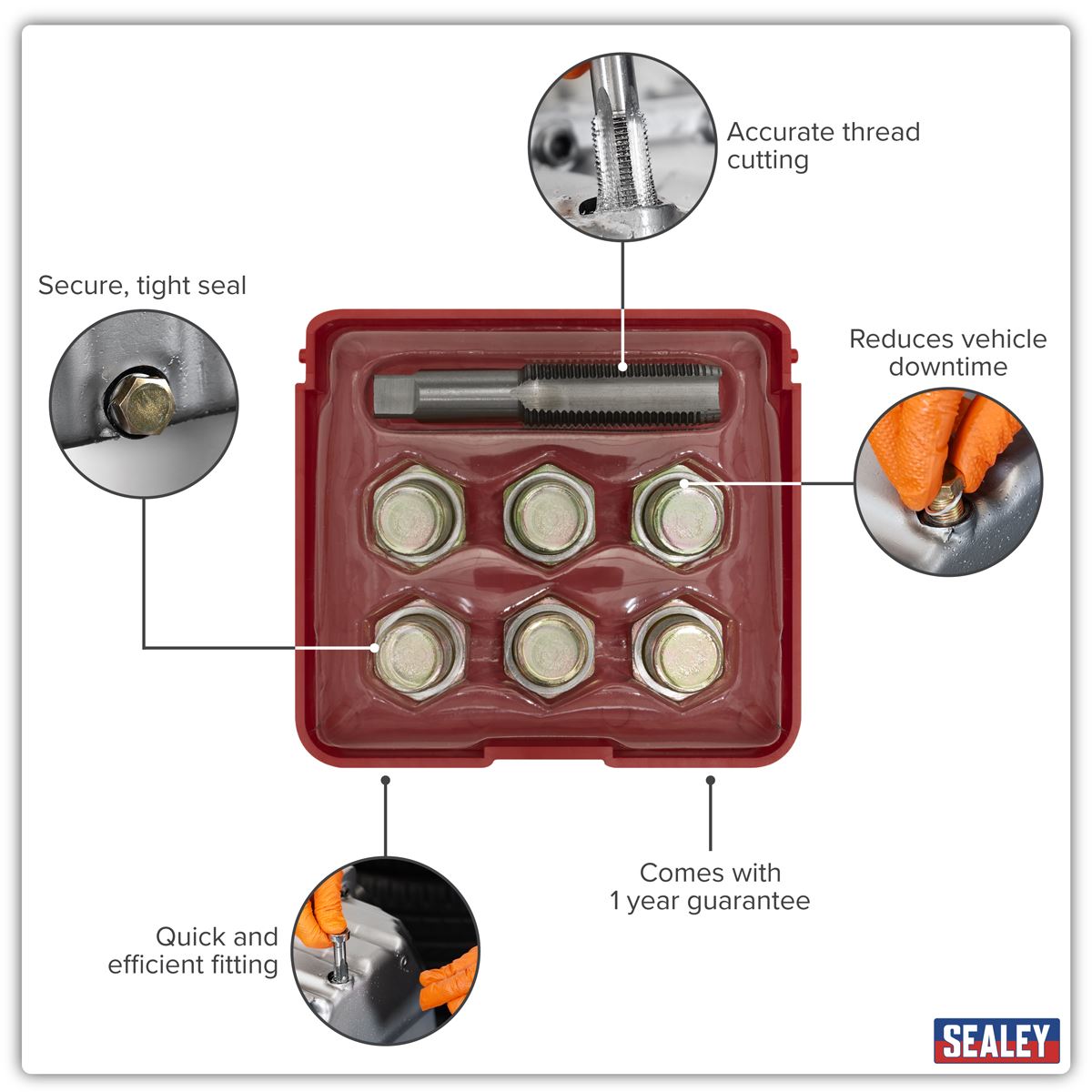 Sealey Oil Drain Plug Thread Repair Set - M15 VS615