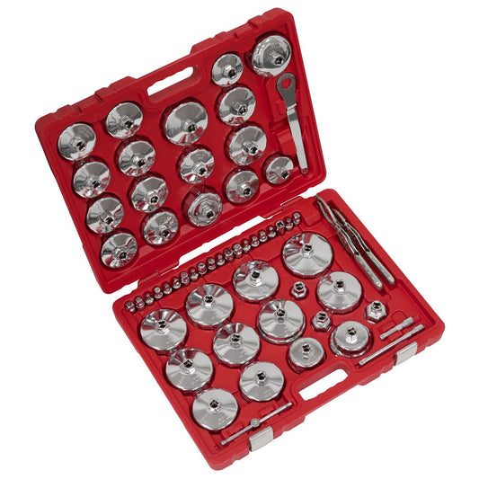 Sealey Master Oil Filter Set 58pc Caps From 27mm to 101mm & Drain Keys VS7014