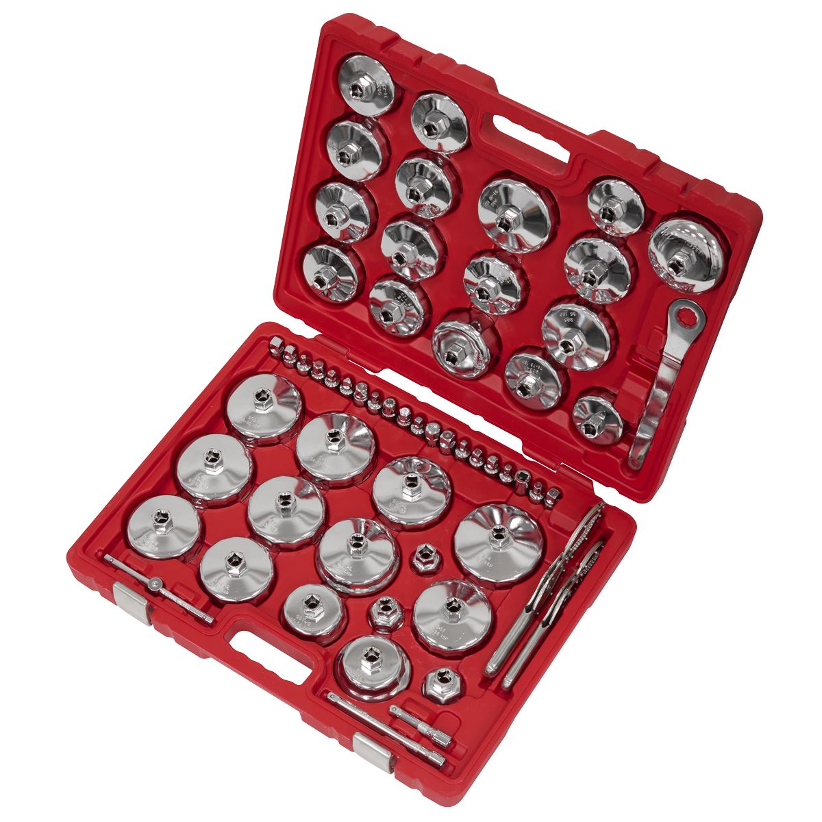Sealey Master Oil Filter Set 58pc Caps From 27mm to 101mm & Drain Keys VS7014