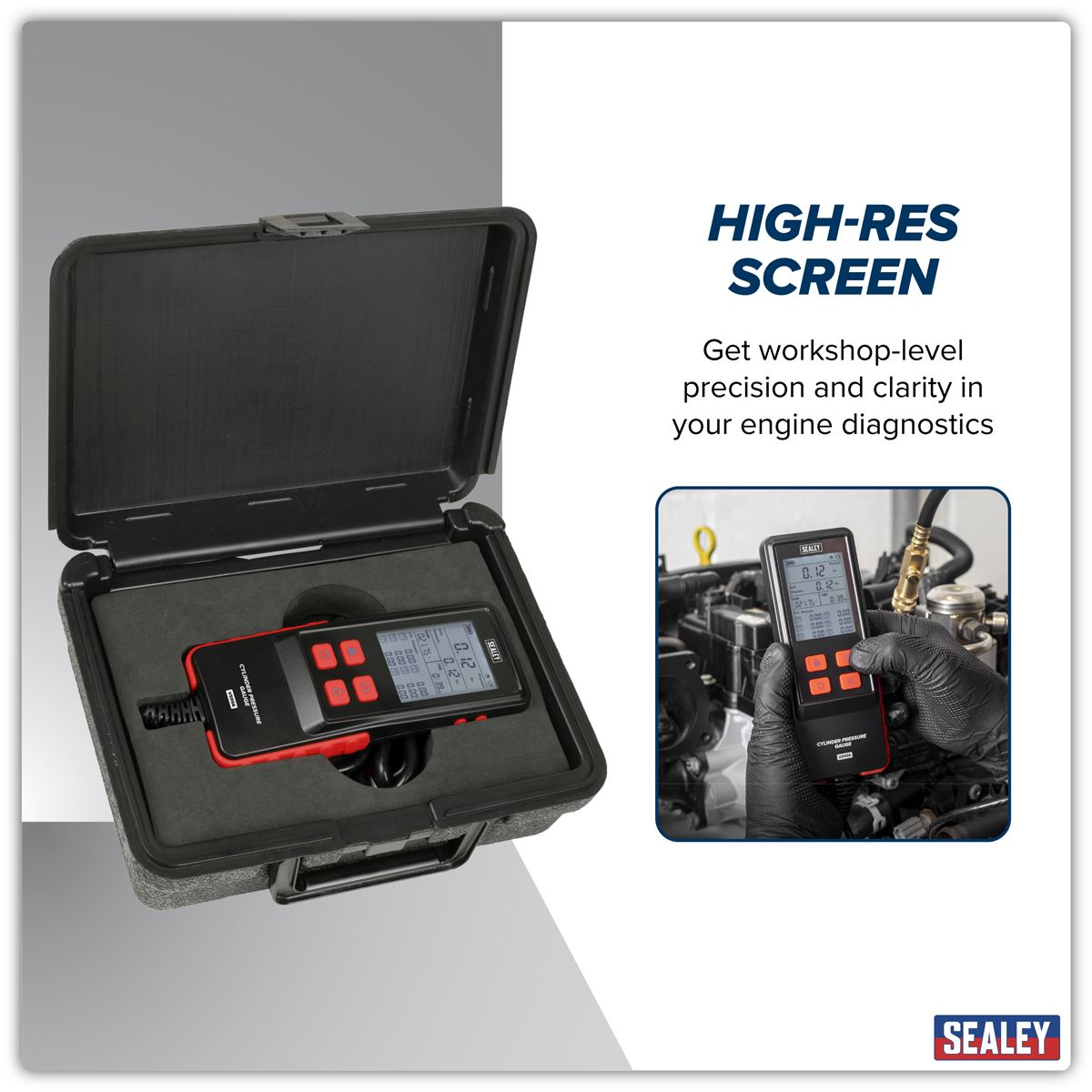 Sealey Digital Petrol Engine Compression Test Kit 10pc 0-435psi (0-30bar) VS956