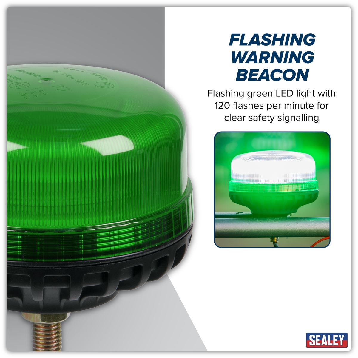 Sealey Warning Beacon SMD LED 12/24V 12mm Bolt Fixing - Green WB951LEDG