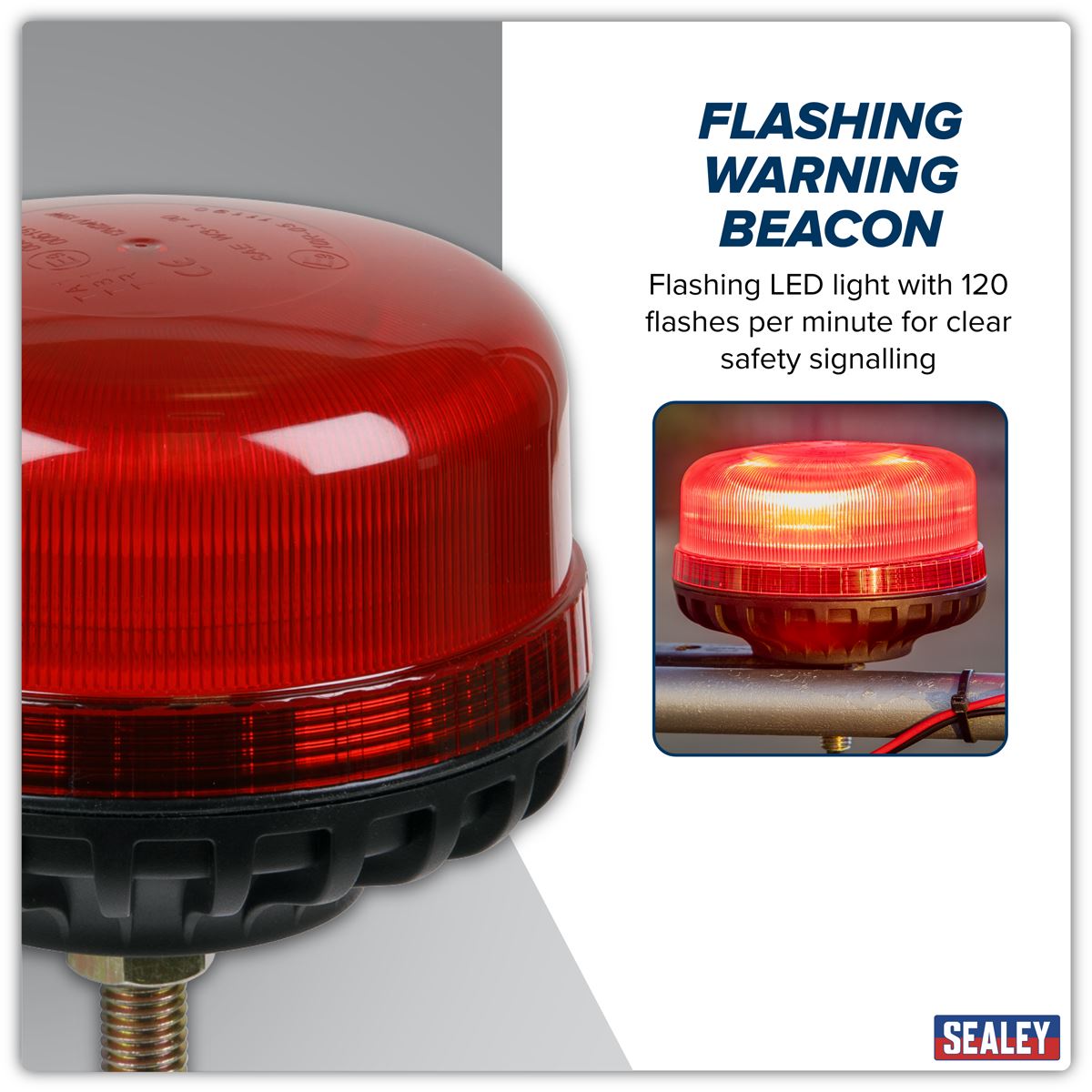 Sealey Warning Beacon SMD LED 12/24V 12mm Bolt Fixing - Red WB951LEDR