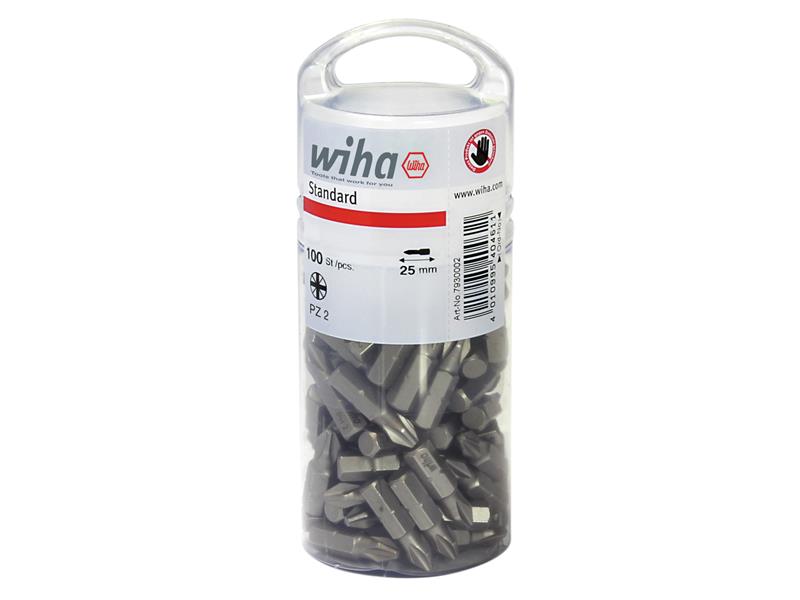 Wiha Standard Pozidriv Bits PZ2 25mm Tub of 100 WHA40462