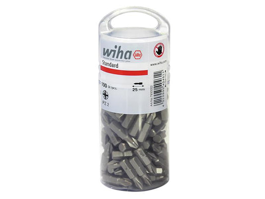 Wiha Standard Pozidriv Bits PZ2 25mm Tub of 100 WHA40462