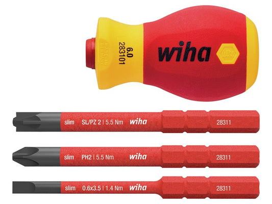 Wiha SoftFinish® electric slimVario Stubby Screwdriver Set, 4 Piece WHA41230