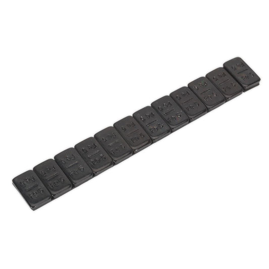 Sealey Wheel Weight 5g Adhesive Zinc Plated Steel Black Strip of 12 Pack of 50 WWSA5B