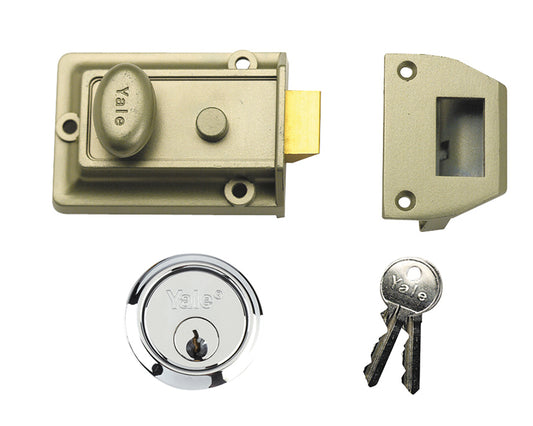 Yale Locks P77 Traditional Nightlatch 60mm Backset Nickel Brass Finish SC Cylinder Box YAL77ENBSC
