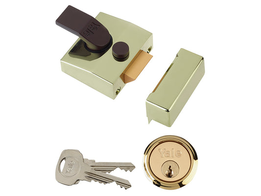 Yale Locks 85 Deadlocking Nightlatch 40mm Backset Brasslux Finish Box YAL85BLXPL