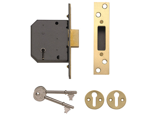 Yale Locks PM552 5 Lever Mortice Deadlock 67mm 2.5in Polished Brass YALPM552PB25