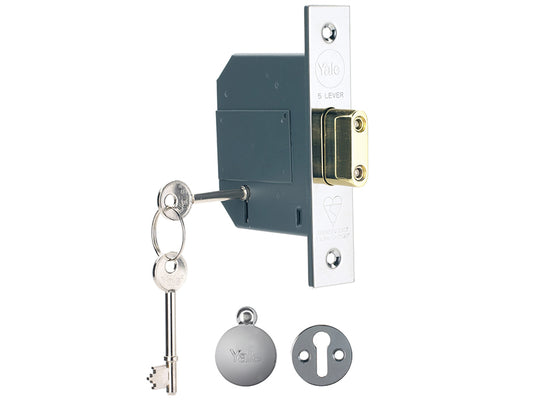 Yale Locks PM562 Hi-Security BS 5 Lever Mortice Deadlock 68mm 2.5in Polished Chrome YALPM562CH25