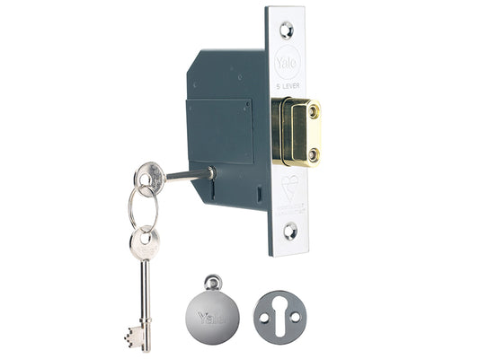Yale Locks PM562 Hi-Security BS 5 Lever Mortice Deadlock 81mm 3in Polished Chrome YALPM562CH30