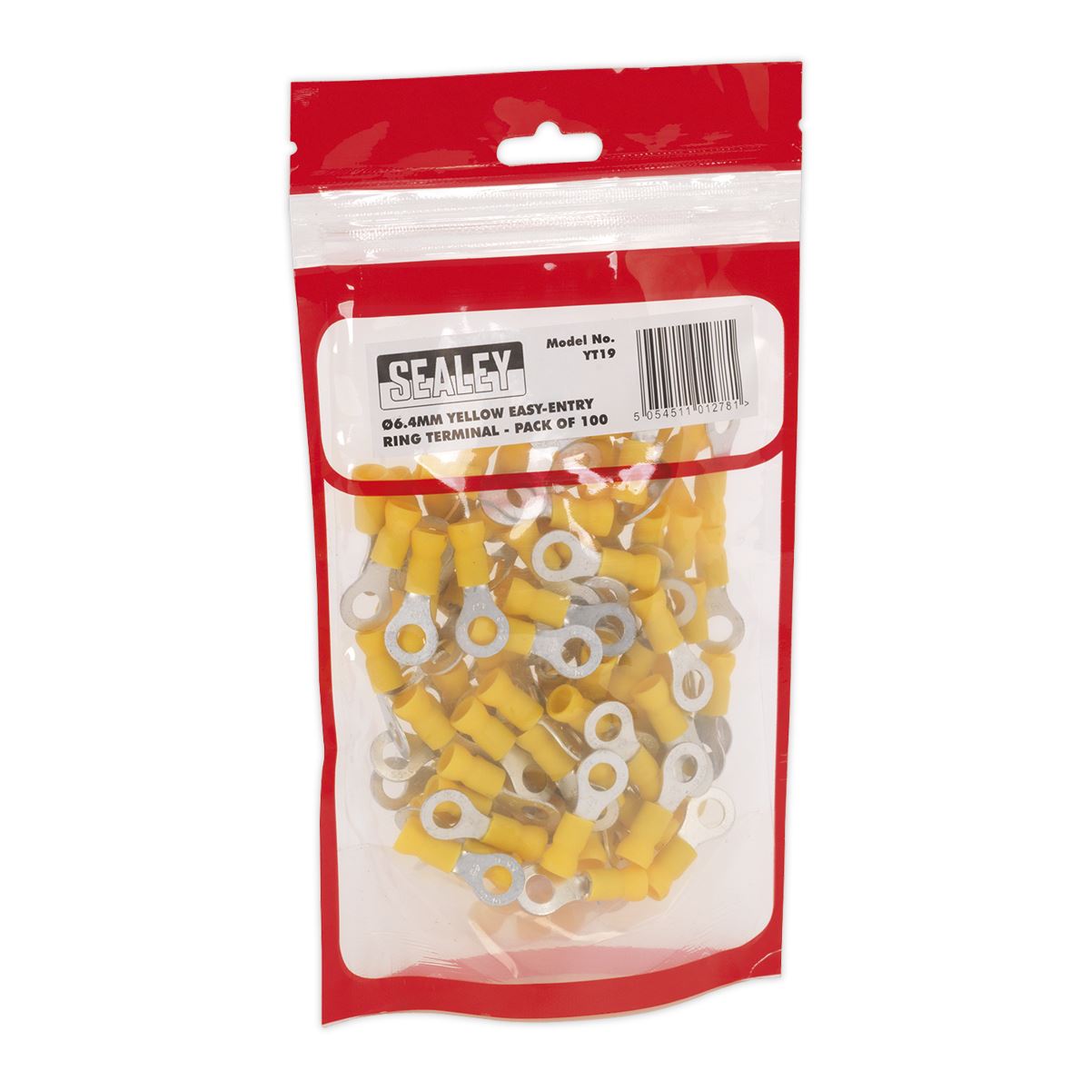 Sealey Easy-Entry Ring Terminal �6.4mm (1/4") Yellow Pack of 100 YT19