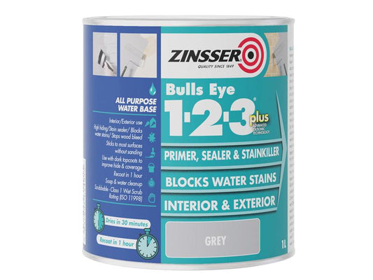 Zinsser Bulls Eye® 1-2-3 Plus Primer, Sealer & Stain Killer Grey 1 litre ZINBE123PG1L