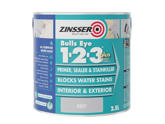 Zinsser Bulls Eye® 1-2-3 Plus Primer, Sealer & Stain Killer Grey 2.5 litre ZINBE123PG25