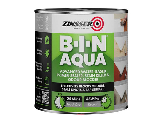 Zinsser Primer And Sealer 1 litre B-I-N Aqua For Odours Stains etc ZINBINA1L