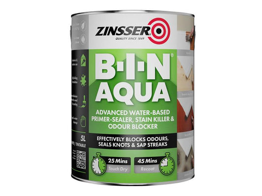 Zinsser Primer And Sealer 5 litre B-I-N Aqua For Odours Stains etc ZINBINA5L