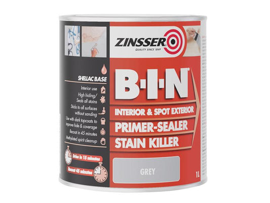 Zinsser B.I.N® Primer, Sealer & Stain Killer Paint Grey 1 litre ZINBING1L