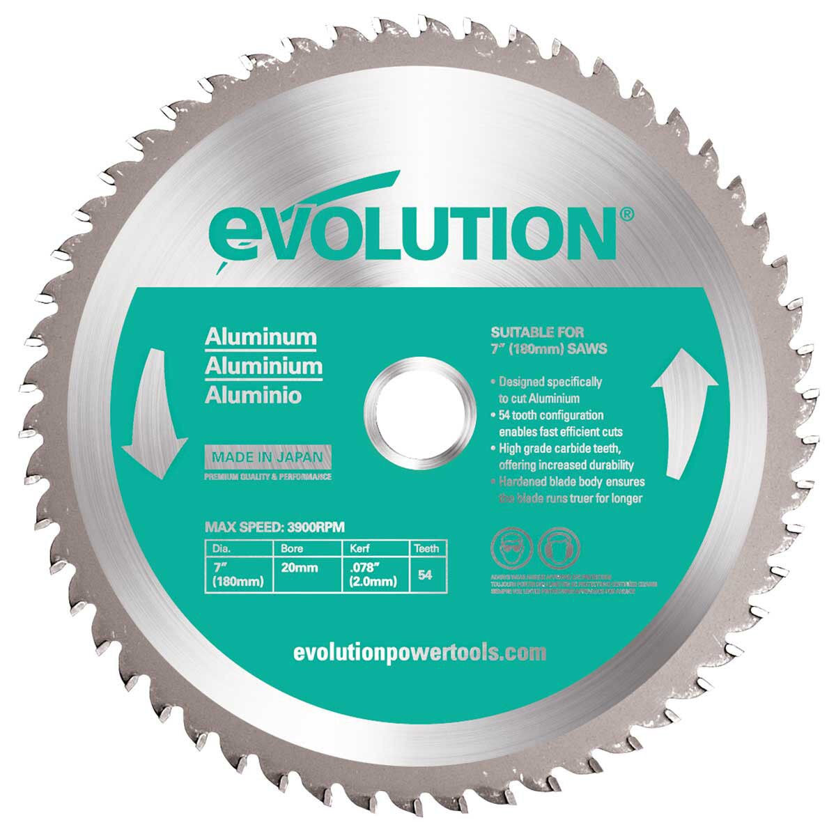 Evolution EVOBLADEAL TCT Saw Blade for Aluminium 180mm x 20mm x 54T