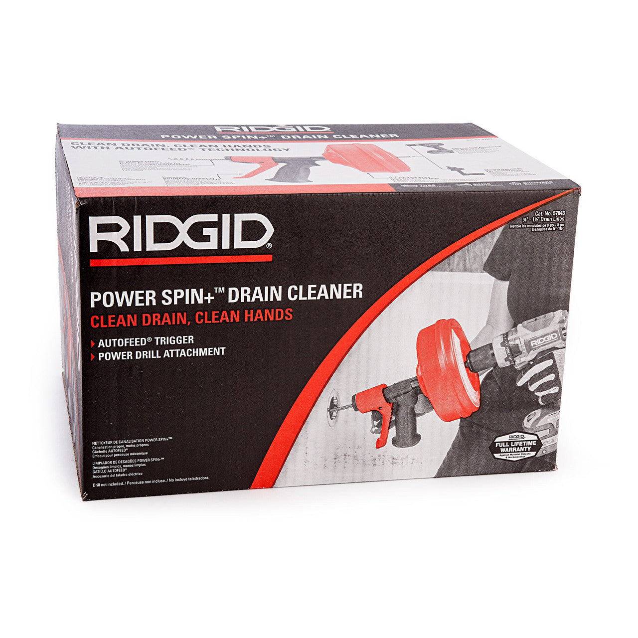 Ridgid Power Spin Plus Drain Cleaner with Autofeed Trigger Cable 25.0 ft 57043