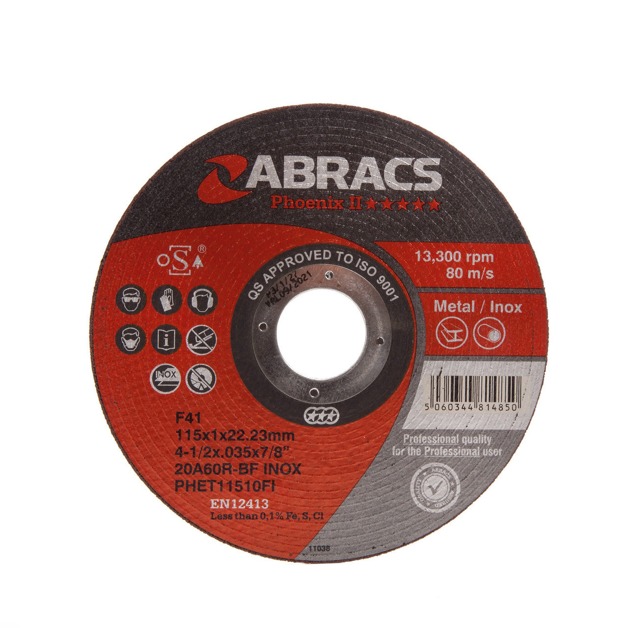 Abracs Phoenix Extra Thin Metal Cutting Disc 115mm x 1mm 10 Pack PHET11510FI