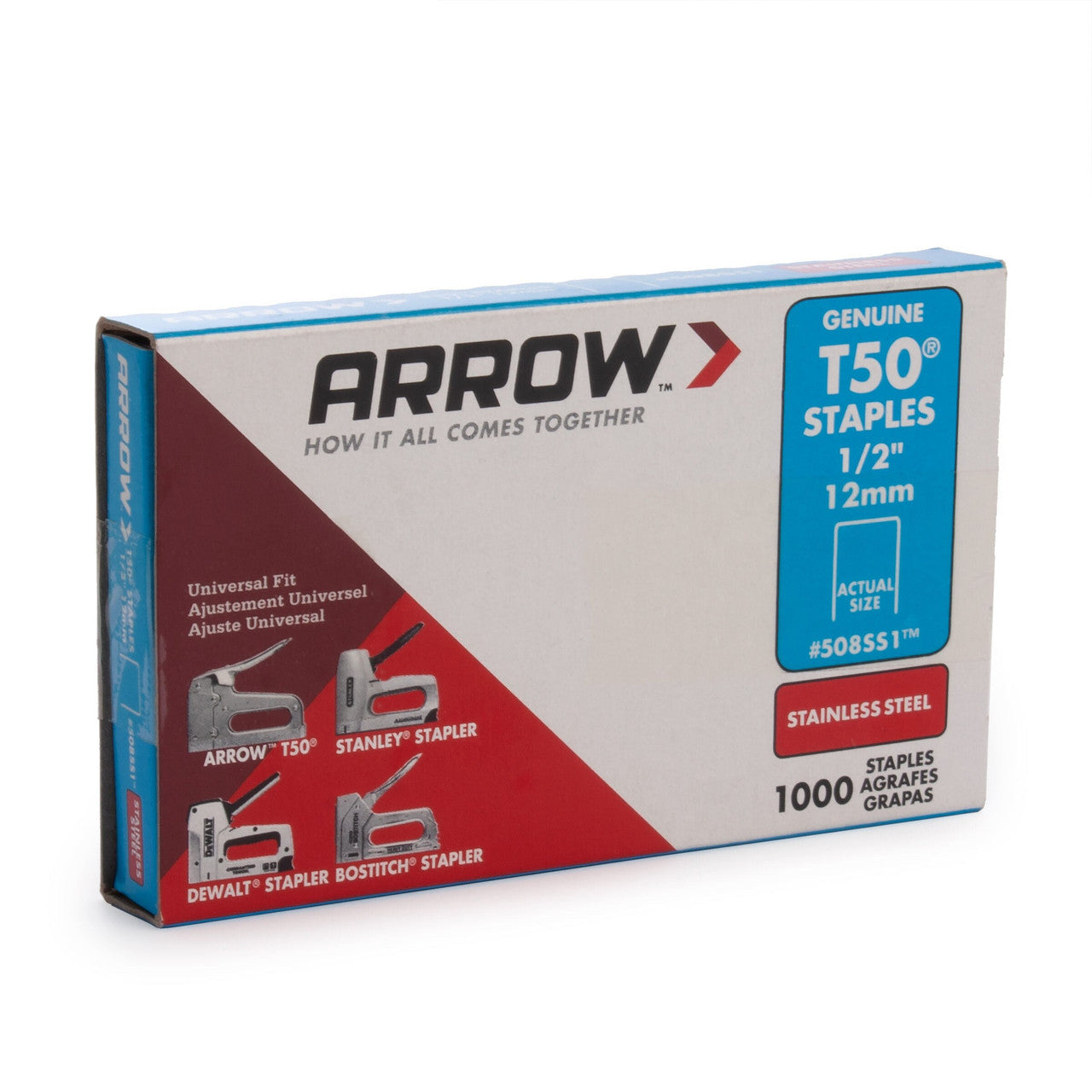 Arrow T50 Heavy Duty Staples 1/2" Pack Of 1000 High Quality Steel A508SS1