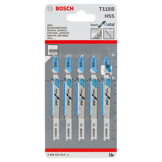 Bosch Basic Metal Cutting Jigsaw Blades 5 Pack T118B