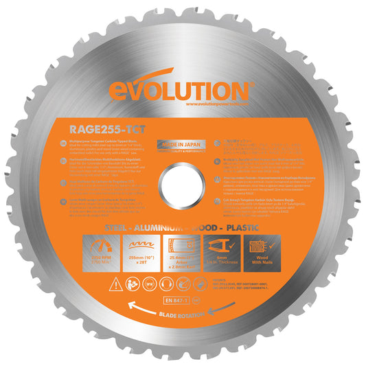 Evolution TCT Multi Purpose Circular Saw Blade 255 x 25.4mm x 28T R255