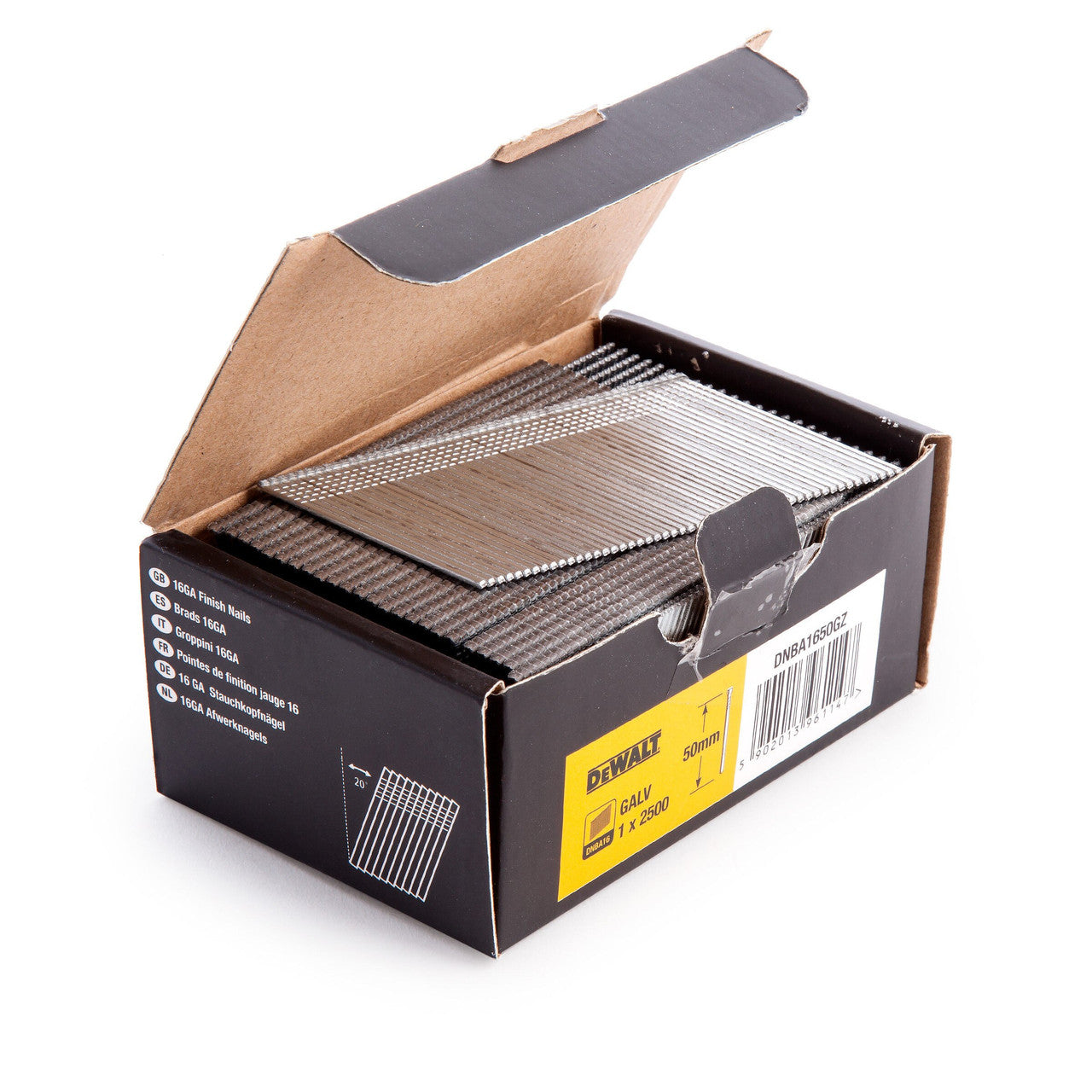 Dewalt 16GA Brad Finish Nail 20 Deg Galvanised 50mm Pack of 2500 DNBA1650-GZ