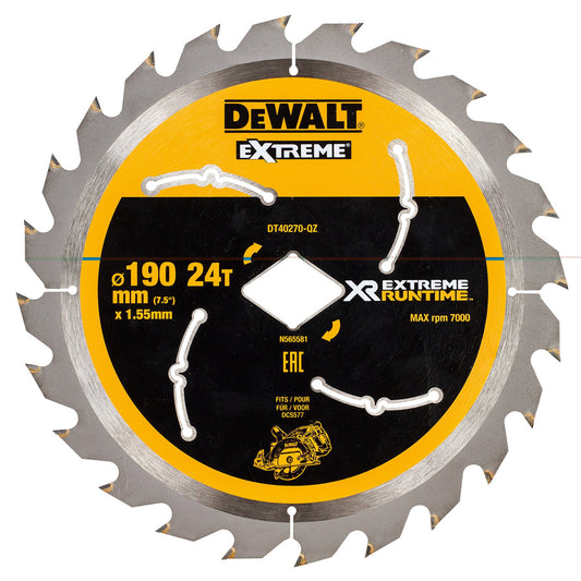 Dewalt Extreme Runtime Circular Saw Blade for DCS577 190mm x 24T DT40270