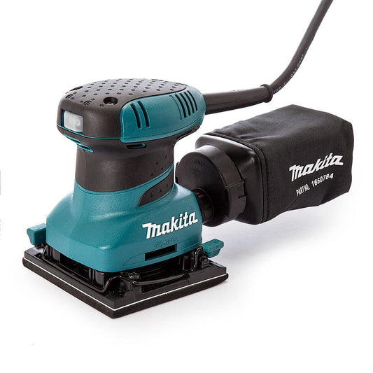 Makita Orbital Palm Sander 110V 200w Cable 2.0m Inc 6 Abrasive Papers BO4556