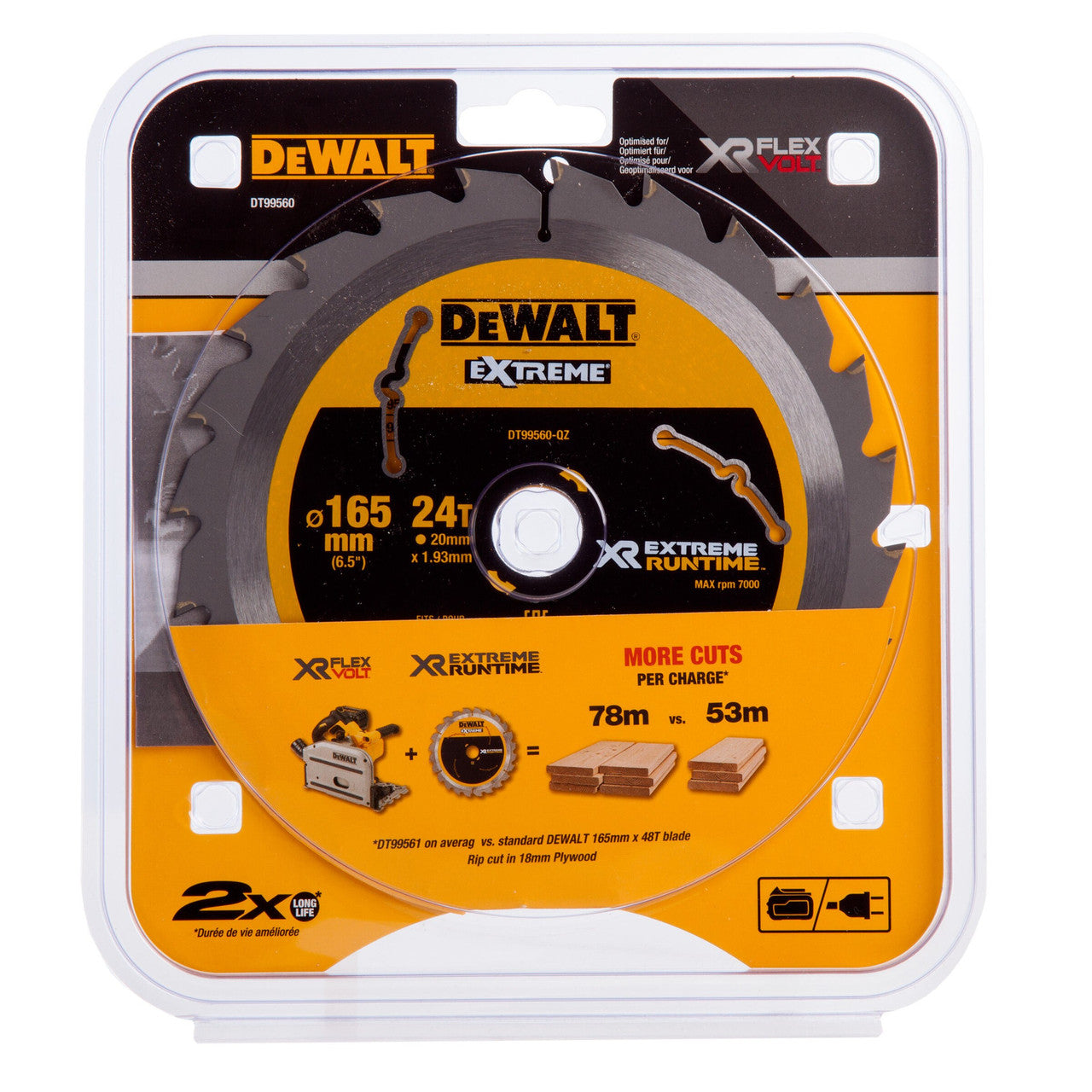 Dewalt DT99560 Extreme Runtime Multi Purpose Plunge Saw Blade 165 x 20mm x 24T